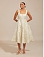 abordables Robe Fleurie-Femmes Robe Midi Robe fourreau Élégant Graphique Sans manches Col carré Champagne