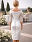 abordables Longueur du thé-Fourreau Colonne Mi-long Robe de Soirée Robe de Cocktail Robe d'invité de mariage Robe de Mère de Mariée  Demi Manches Épaules Dénudées Élégant robe demoiselle d honneur Fête de mariage Taffetas avec