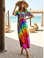 economico Arte &amp; Design Abiti-Per donna Abito Midi Vestito Estivo Abito a trapezio Vacanza Casual Boho A farfalla Vacanza Uscire Vestibilità regolare Floreale Grafico Arcobaleno Manica Corta Girocollo Blu Rosso arancione Viola