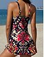 cheap Tankinis-Women's Swimwear Tankini Skirt Swimsuit Halter Elegant Vacation Floral Graphic V Neck Sleeveless Bathing Suits