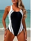 baratos Fatos de Banho 1 Peça-Mulheres Roupa de Banho Uma pedaço Slip roupa de banho Roupa de Praia Esportivo Gráfico Listrado Scoop pescoço Sem Manga Fatos de banho