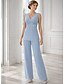 preiswerte Hosenanzüge für Mama-Kleid Sets Bodenlang Brautmutterkleid Langarm V-Ausschnitt Eleganz Einfach Hochzeitsgast mit Einfarbig