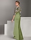 cheap Sheath Evening Dresses-Sheath Column Floor Length Beaded Eembroidered Formal Dresses Mother of the Bride Dress Prom Dresses Evening Gown Ball Gown Formal Dress Elegant Color Block High Split Half Sleeve Illusion Neck