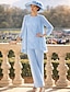 preiswerte Hosenanzüge für Mama-3-teilig Hosenanzug bodenlanges Brautmutterkleid Langarm Rundhalsausschnitt Elegant Formal Hochzeitsgast mit Perlen