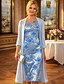 abordables Ensembles de robes pour maman-Deux Pièces Sirène Trompette Longueur thé Robe d'invité de mariage Robe de Mère de Mariée  Demi Manches Col ras du cou Élégant Simple Luxueux Formel robe demoiselle d honneur Chiffon Satin avec
