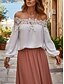 voordelige Kant Tops-Dames Witte Elegante Kant Tops Eyelet Sexy Blouse Casual Effen Kleur Regular Tops Lange Mouw Off Shoulder Kant Rugloos Patchwork Regular Fit Dagelijks Romantische Petite Tops Zomer Vakantie Kleding