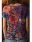billige Blomster te-Dame T-shirt Trykt mønster Blomstret Grafisk Planter Årgang Stilfuld Klassisk Kortærmet Rund hals Almindelige toppe Daglig Blå Sort og Rød Lysegrøn Marineblå Lilla Sommer