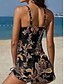 cheap Tankinis-Women's Swimwear Tankini Skirt Swimsuit Halter Elegant Vacation Floral Graphic Plunge Sleeveless Bathing Suits