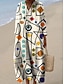 baratos Vestidos Listrados e Geométricos-Mulheres Vestido Longo Vestido de turno Vestidos Para o Verão Férias Casual Praia Para Noite Ajuste Largo Gráfico Geométrica Abstrato Manga Longa Decote V Azul Amarelo Claro Branco gasto Bege Verão