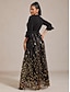 رخيصةأون فساتين الترتر-نسائي فستان طويل فستان شكل حرف A فستان تل أنيق حفلة ليلية مناسب للحفلات ترتر مطرز عادي ورق 3/4 الكم V رقبة أسود