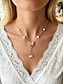 economico Collana da donna-Collana da donna con ciondolo a forma di farfalla in lega di perle finte, delicato design a catena a Y, opzioni color oro e argento, elegante stile minimalista, perfetta per l'uso quotidiano, outfit casual e stratificazione