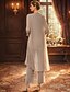 billige Mors buksedragter-Pantsuit 3 -dels jakkesæt Gulvlang Kjole til brudens mor Langærmet Høj halset Elegant Formel Bryllupsgæst Chiffon Indpakning inkluderet med Blonde Helfarve