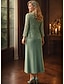 economico Set di abiti per la mamma-Set di abiti lunghezza al pavimento abito da sposa abito della madre della sposa maniche lunghe scollo rotondo elegante semplice ospite di nozze con colore solido