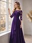 preiswerte Bodenlänge-A-Linie Bodenlang Kleid für Hochzeitsgäste Abendkleid Brautmutterkleid Dreiviertelarm Schulterfrei Elegant Einfach Formell Hochzeitsgast Formeller Abend Chiffon mit Einfarbig