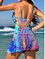 baratos Tankinis-Mulheres Roupa de Banho Uma pedaço Saia roupa de banho Elegante Férias Gráfico Geométrica Decote V Sem Manga Fatos de banho