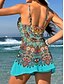 preiswerte Tankinis-Damen Badeanzug Einteiler Rock Bademode Strick Elegant Urlaub Grafik Geometrisch V Ausschnitt Ärmellos Badeanzüge