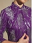 preiswerte Blusenanzüge für Damen-Damen Bluse Elegante Oberteile Abendoberteile Pailletten Feder Elegant Dreiviertelarm Mandarinkragen Normale Oberteile Abendgesellschaft Formelle Kleidung Abendkleidung Aubergine Frühling Herbst