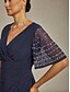 abordables Robe Simple-Femmes Robe maxi Robe fourreau Élégant Couleur Unie Manche Courte Col en V bleu marine