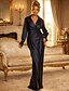 preiswerte Bodenlänge-Schlauchkleid Kleid Bodenlang Kleid für Hochzeitsgäste Abendkleid Figurbetontes Kleid Brautmutterkleid Langarm Hemdkragen Elegant Einfach Formell Italienisches Satin mit Rüschen Einfarbig