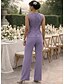 economico Tailleur pantalone della mamma-Completo Pantalone Lunghezza al pavimento Abito da cerimonia per signora Manica Lunga Scollo Tondo Elegante Semplice Ospite di nozze Serata Formale Ricevimento di matrimonio con Applicazioni Tinta