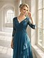 billige Gulvlængde-Havfrue Gulvlang Gæstekjole til bryllup Formel kjole Aftenkjole Kjole til brudens mor 3/4-ærmer V-hals Elegant Formel Bryllupsgæst Formel aften Chiffon med Plissé