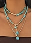 abordables Collier pour femme-Ensemble de colliers bohèmes superposés pour femme, composé d'une chaîne en alliage et d'un pendentif en perles turquoise. Bijoux vintage chics, parfaits pour un look décontracté au quotidien, en vacances, à la plage ou en soirée.