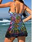 baratos Tankinis-Mulheres Roupa de Banho Uma pedaço Saia roupa de banho Elegante Férias Gráfico Geométrica Decote V Sem Manga Fatos de banho