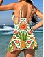 baratos Tankinis-Mulheres Roupa de Banho Uma pedaço Saia roupa de banho Elegante Férias Gráfico Geométrica Decote V Sem Manga Fatos de banho
