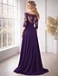 preiswerte Bodenlänge-A-Linie Bodenlang Kleid für Hochzeitsgäste Abendkleid Brautmutterkleid Dreiviertelarm Schulterfrei Elegant Einfach Formell Hochzeitsgast Formeller Abend Chiffon mit Einfarbig