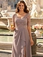 preiswerte Bodenlänge-A-Linie Asymmetrisch Kleid für Hochzeitsgäste Abendkleid Brautmutterkleid Kurzarm V Ausschnitt Elegant Einfach Formell Hochzeitsgast Formeller Abend Chiffon mit Falten