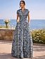 abordables Longueur du plancher-Ligne A Longueur au sol Robe d'invité de mariage Robe de Cérémonie Robe de soirée Robe de Mère de Mariée  Manche Courte Col en V Élégant ancien Mariage Formel Nylon avec Fente Poche