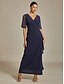 abordables Robe Simple-Femmes Robe maxi Robe fourreau Élégant Couleur Unie Manche Courte Col en V bleu marine