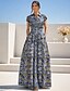 abordables Longueur du plancher-Ligne A Longueur au sol Robe d'invité de mariage Robe de Cérémonie Robe de soirée Robe de Mère de Mariée  Manche Courte Col en V Élégant ancien Mariage Formel Nylon avec Fente Poche