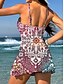 baratos Tankinis-Mulheres Roupa de Banho Uma pedaço Saia roupa de banho Elegante Férias Gráfico Geométrica Decote V Sem Manga Fatos de banho