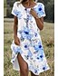 ieftine Rochii florale-Pentru femei Rochie Mini Rochie de Vară Rochii Tricou Rochie A line Vacanță Casual În aer liber Plajă Ieșire Potrivire Largă Floral Grafic Manșon scurt Crewneck Albastru piscină Model Alb Albastru și