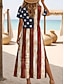 abordables Robe du Jour de l'Indépendance-Jour de l'Indépendance Patriote Robe Maxi Femme Robe T-shirt Robe Tee Robe d'Été Décontractée Manches Papillon Plage Couplet Ample Graphique Géométrique Drapeau Manches Courtes Col Ronde Blanc Rouge