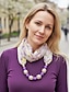 baratos Lenços Femininos-Colar lenço feminino boêmio em chiffon, lenço infinito macio em poliéster com estampa floral e pingente de contas, acessório de moda leve para mulheres, perfeito para uso casual diário, férias e viagens.
