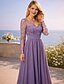 ieftine Lungimea podelei-Linia -A Lungime Podea Rochie pentru invitata de nunta Rochie formala Rochie de seara Rochie Mama Miresei Manșon Lung În V Elegant Bal Serată Nuntă Șifon cu Pliuri
