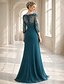 billige Gulvlængde-Havfrue Gulvlang Gæstekjole til bryllup Formel kjole Aftenkjole Kjole til brudens mor 3/4-ærmer V-hals Elegant Formel Bryllupsgæst Formel aften Chiffon med Plissé