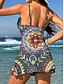 preiswerte Tankinis-Damen Badeanzug Einteiler Rock Bademode Elegant Urlaub Grafik Geometrisch V Ausschnitt Ärmellos Badeanzüge