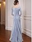 baratos Semi-formal / Cocktail-Vestido A-Line mãe da noiva elegante decote em V comprimento até o chão chiffon com renda manga longa com babados em cascata