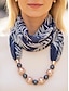 baratos Lenços Femininos-Colar lenço feminino boêmio em chiffon, lenço infinito macio em poliéster com estampa floral e pingente de contas, acessório de moda leve para mulheres, perfeito para uso casual diário, férias e viagens.