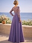 ieftine Lungimea podelei-Linia -A Lungime Podea Rochie pentru invitata de nunta Rochie formala Rochie de seara Rochie Mama Miresei Manșon Lung În V Elegant Bal Serată Nuntă Șifon cu Pliuri