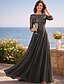 abordables Largo del piso-Vestido de invitada de boda de línea A de largo vestido formal vestido de gala vestido de madre de la novia con manga 3/4 cuello redondo elegante formal con pliegues color sólido