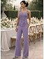 economico Tailleur pantalone della mamma-Completo Pantalone Lunghezza al pavimento Abito da cerimonia per signora Manica Lunga Scollo Tondo Elegante Semplice Ospite di nozze Serata Formale Ricevimento di matrimonio con Applicazioni Tinta