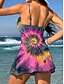 baratos Tankinis-Mulheres Roupa de Banho Uma pedaço Saia roupa de banho Elegante Férias Gráfico Geométrica Decote V Sem Manga Fatos de banho