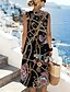 preiswerte Boho Kleider-Damen Midikleid Shiftkleid Sommerkleid A Linie Kleid Urlaub Lässig Boho Strand Ausgehen Normale Passform Grafik Geometrisch Ethnisch Ärmellos Rundhalsausschnitt Blau Schwarz Beige Sommer Frühling