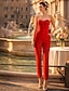 baratos Vestidos de baile-Macacão Destacável Vestidos de noite Elegante Minimalista Sem Manga Decote Princesa Natal Convidado do casamento Bolsos Tecido Que Estica com Laço(s) Overskirt