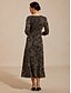 cheap Cocktail Dress-Women's Midi Dress Wrap Dress A Line Dress Elegant Daily Wedding Guest Glitter Jacquard Twisted Knot Regular Fit Paisley 3/4 Length Sleeve V Neck Black Summer Spring Fall
