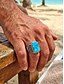 tanie Biżuteria męska-Męski pierścionek vintage boho ze stopu turkusu, w wielu rozmiarach, wyrazista biżuteria na wakacje na plaży, podróże i codzienny ubiór